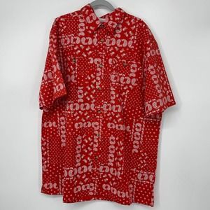 KING SIZE RED AND WHITE PAISLEY DESIGN SHORT SLEEVE BUTTON DOWN SIZE XL TALL